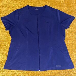Jaanuu Zippered Scrub Top Navy Blue Women’s XL Pockets Nurse Medical Healthcare
